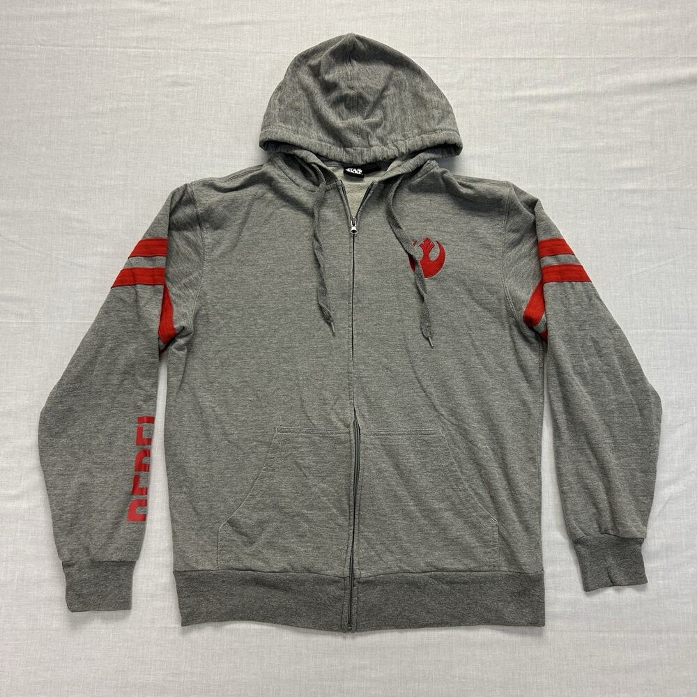 Star Wars Rebel Alliance Zip Up Hoodie Men's Medium Gray Red Stripe Sweatshirt